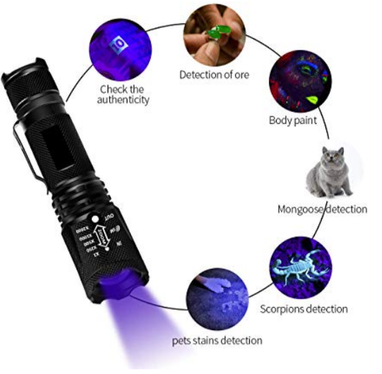 LED UV Flashlight Ultraviolet Torch With Zoom Function